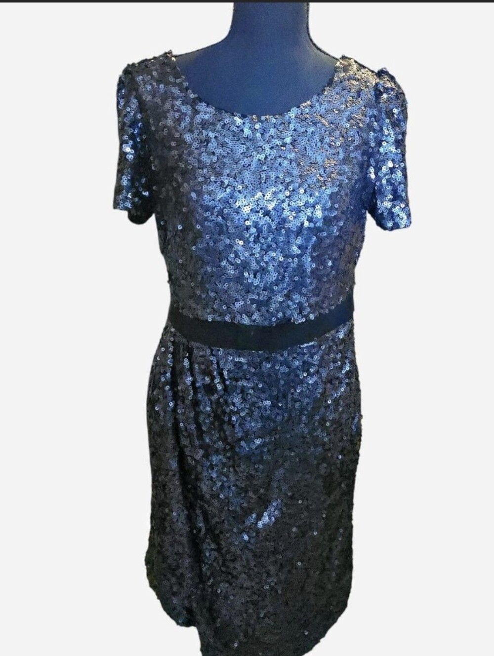 Black Sequin, Short Sleeve, Faux Wrap Miss Me Couture Mini Cocktail Dress
